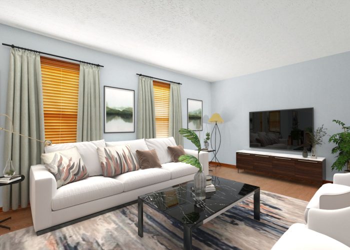 granded staged living room - blinds